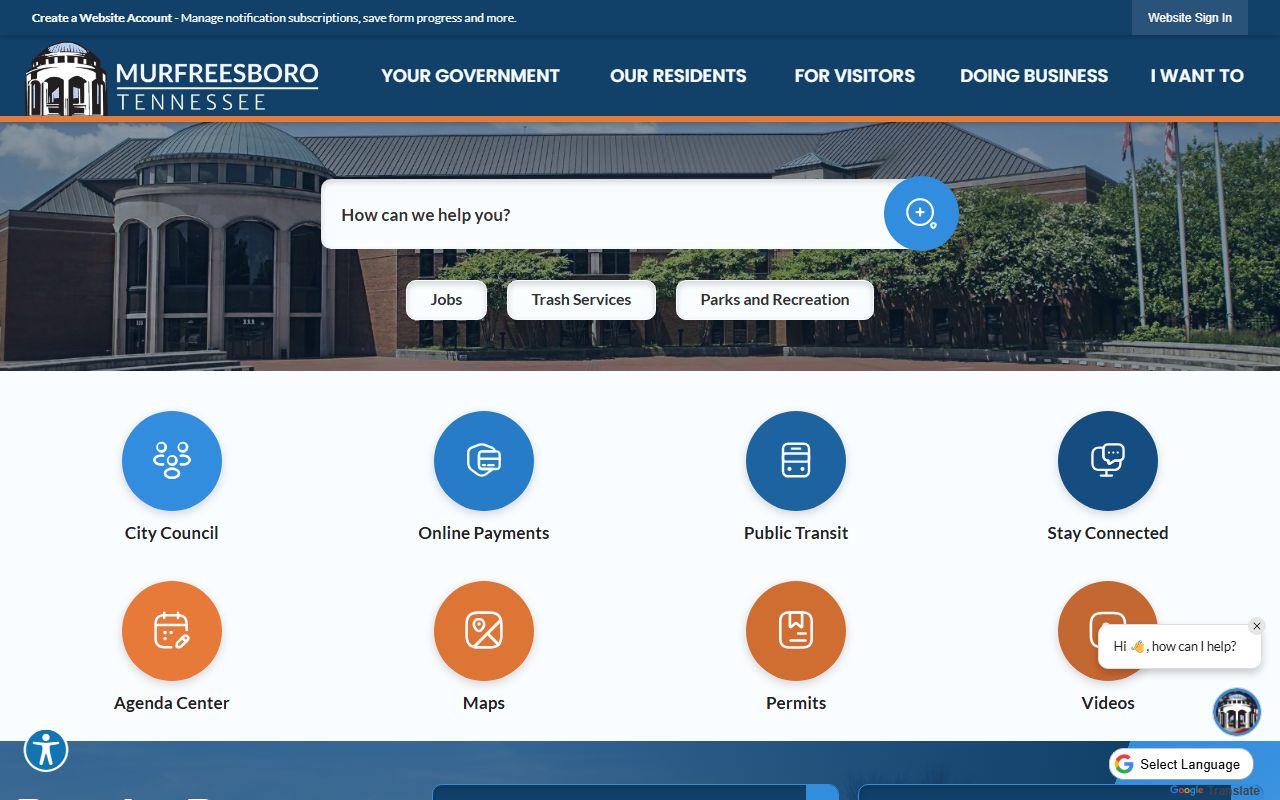 City of Murfreesboro government portal for Murfreesboro Death Index research