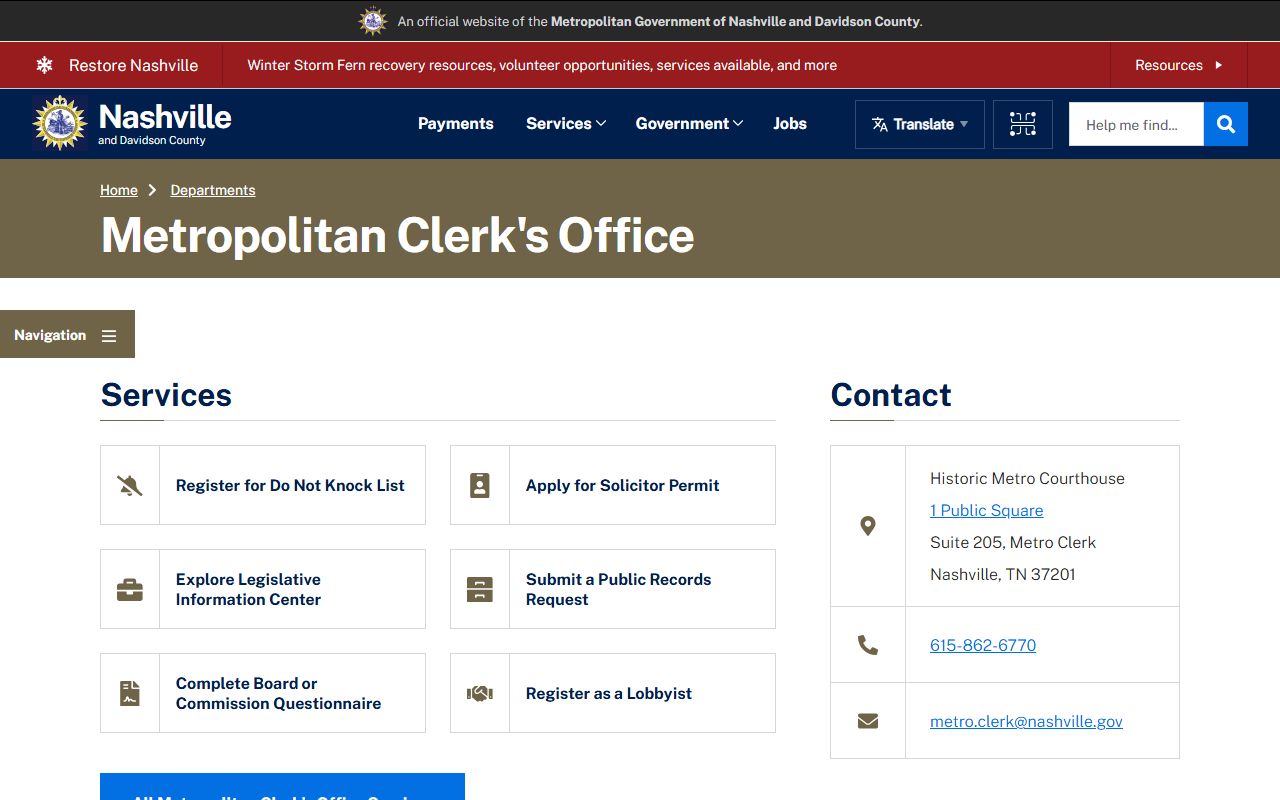 Nashville Metropolitan Clerk used for Nashville Death Index research