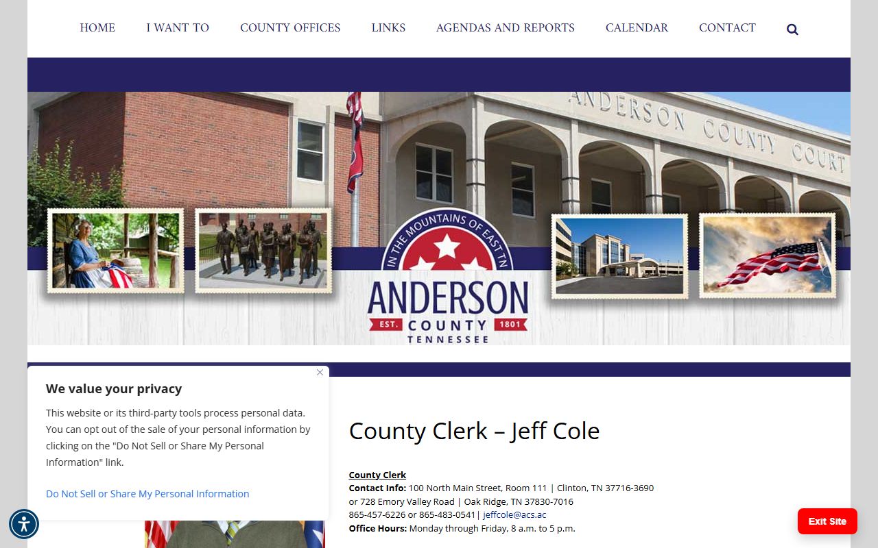 Anderson County Death Index and County Clerk records