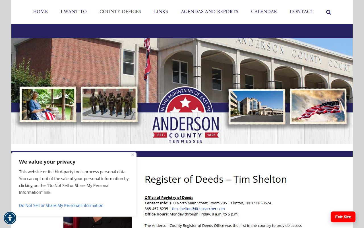 Anderson County Death Index and Register of Deeds records
