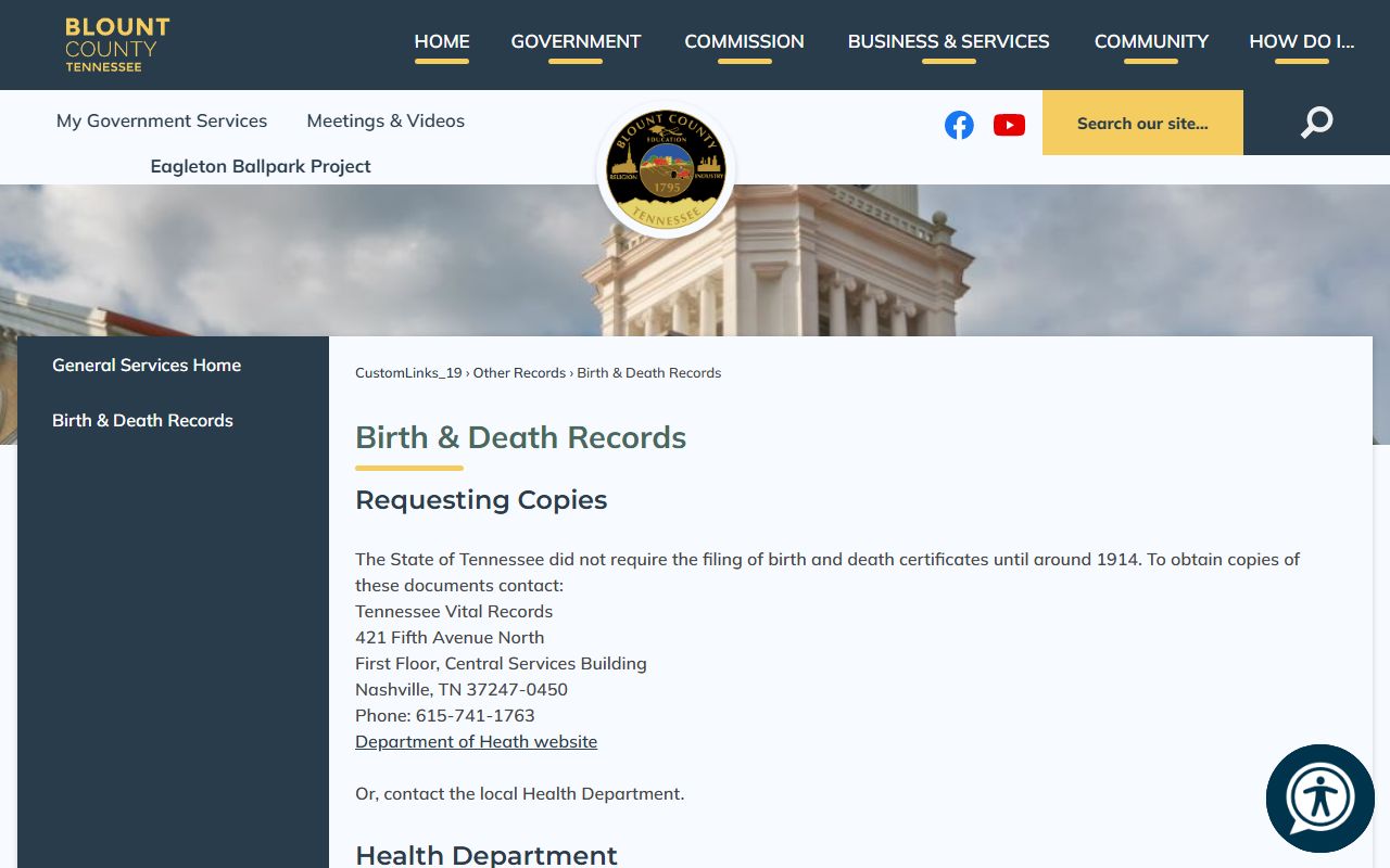Blount County Death Index and Health Department records