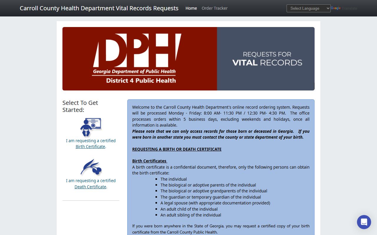 Carroll County Death Index image for the online records page