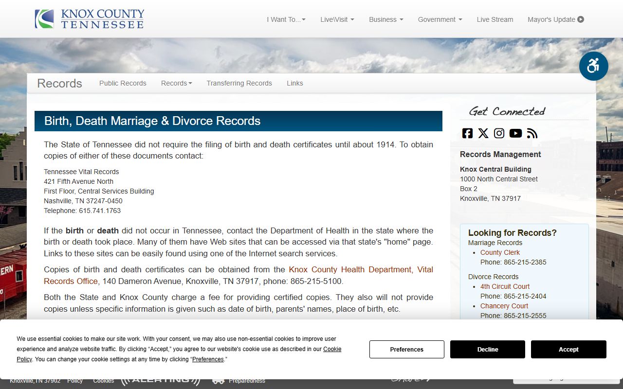 Knox County Records Management page for Death Index research