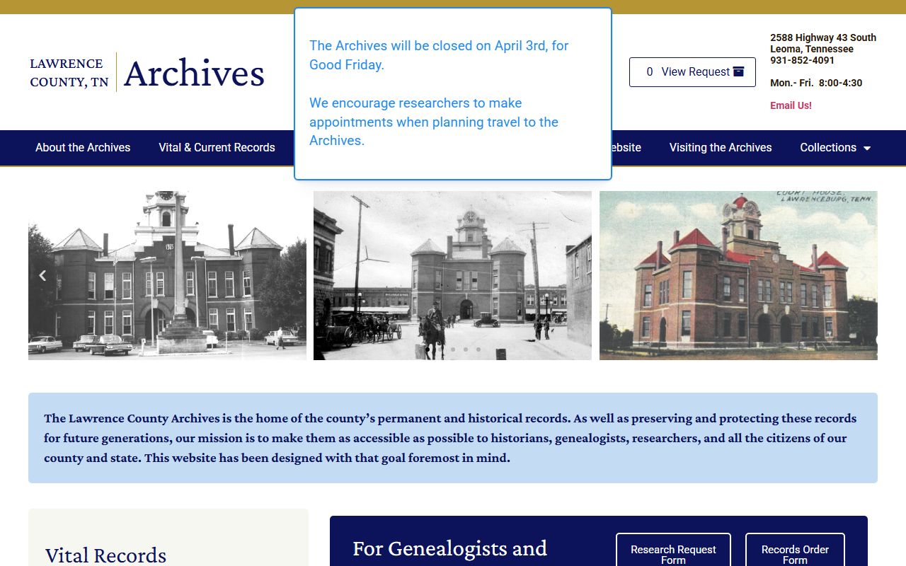 Lawrence County Archives page for Death Index research