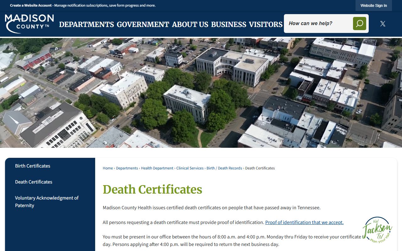 Madison County Death Index and Death Certificates page