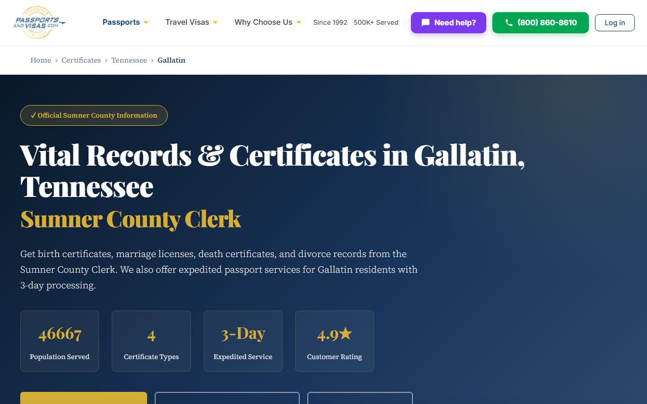 Sumner County Vital Records page for Death Index research