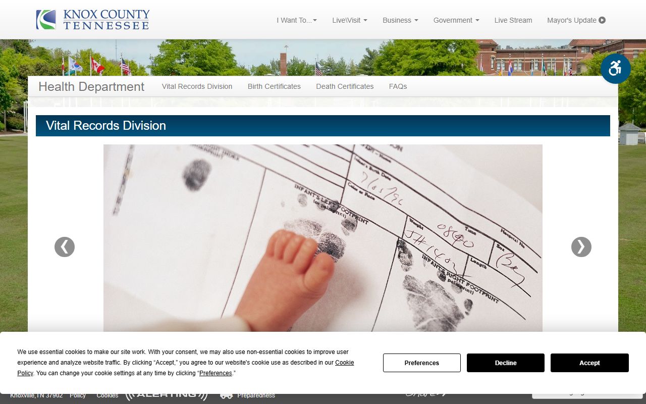 Tennessee Death Index Knox County health department vital records page