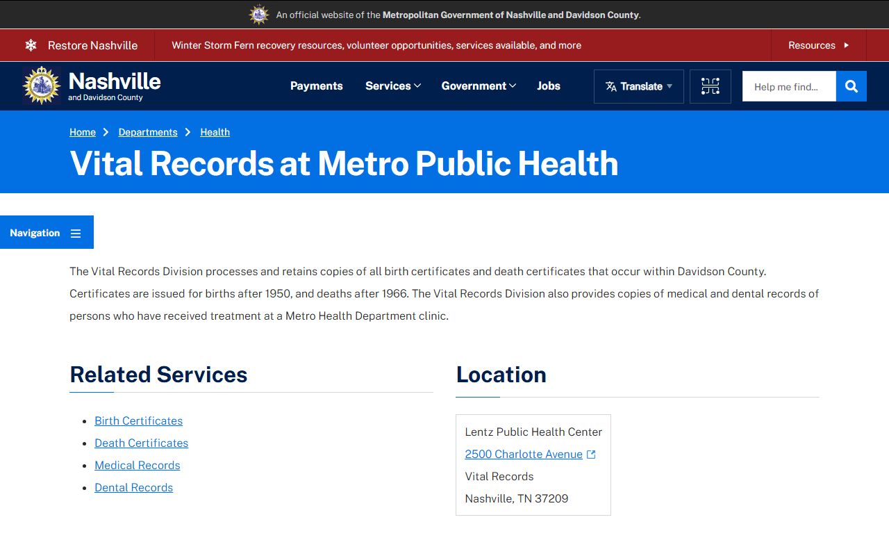 Tennessee Death Index Nashville Davidson County vital records page